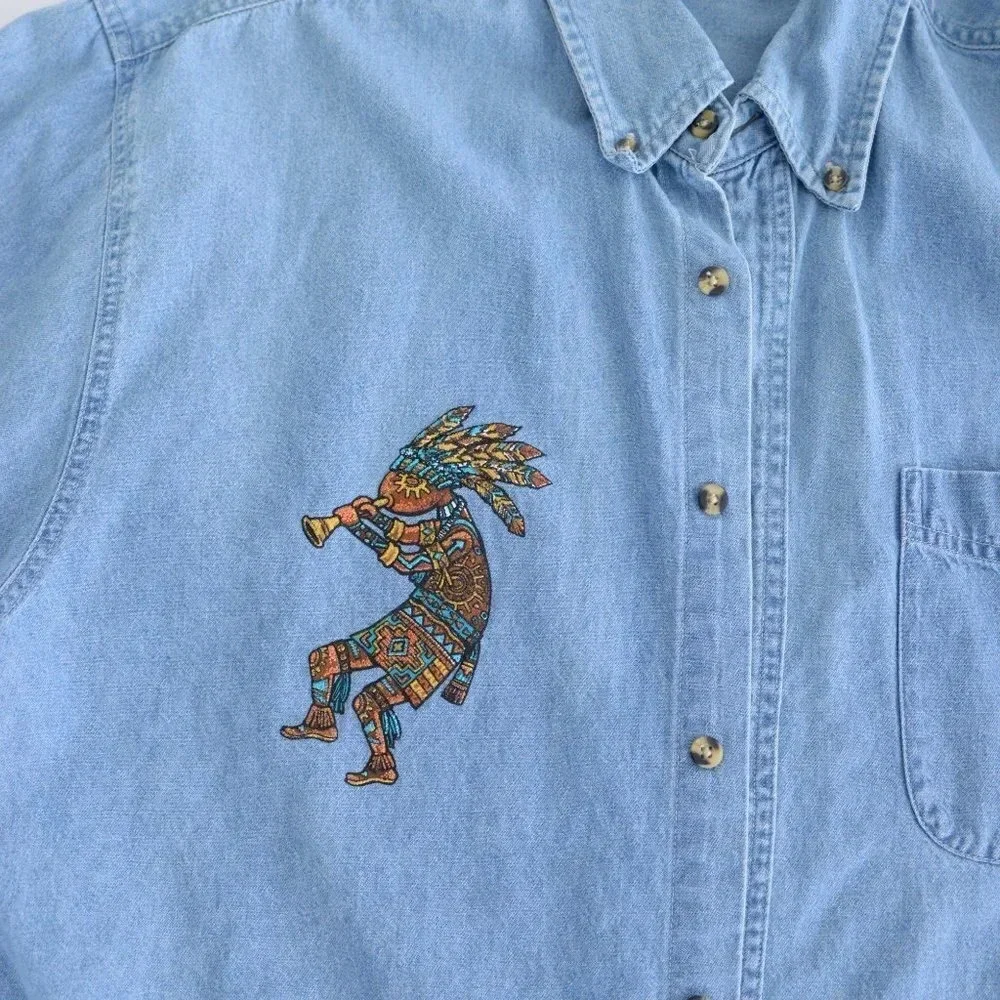 Vintage C  Port and Company 100% Cotton Grand Canyon Dancing Man Button Down - Picture 7 of 13